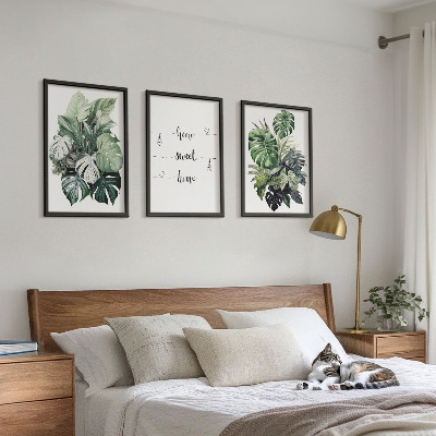 Set of 3 framed wall art pieces Watercolor Monstera Leaves