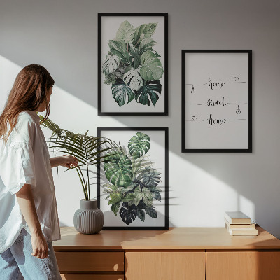 Set of 3 framed wall art pieces Watercolor Monstera Leaves