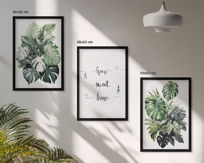 Set of 3 framed wall art pieces Watercolor Monstera Leaves