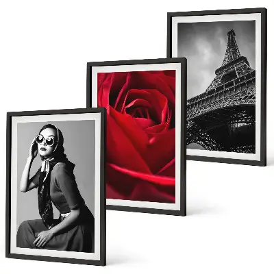 Wall art set featuring a Parisian lady with Eiffel Tower glasses