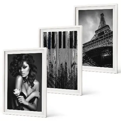 Three-piece wall art piece Portrait of a Woman with an Eiffel Rose