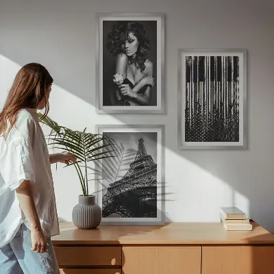 Portrait of a Woman with an Eiffel Rose three-piece wall art set
