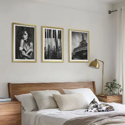 Three-piece wall art piece Portrait of a Woman with an Eiffel Rose
