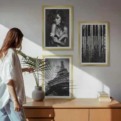 Portrait of a Woman with an Eiffel Rose three-piece wall art set