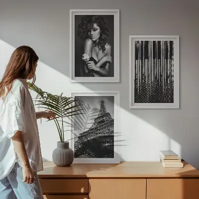 Portrait of a Woman with an Eiffel Rose three-piece wall art set