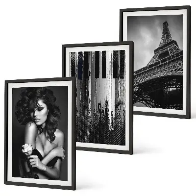 Three-piece wall art piece Portrait of a Woman with an Eiffel Rose