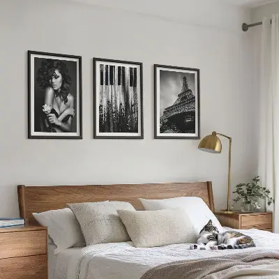 Three-piece wall art piece Portrait of a Woman with an Eiffel Rose