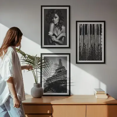 Portrait of a Woman with an Eiffel Rose three-piece wall art set