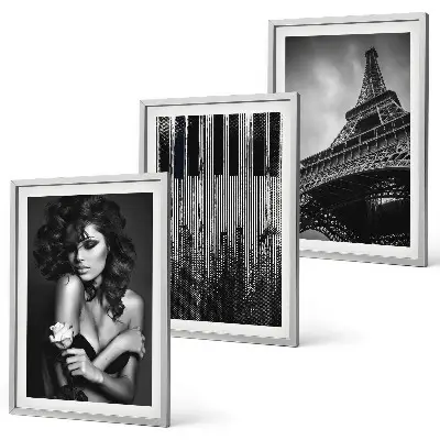 Three-piece wall art piece Portrait of a Woman with an Eiffel Rose