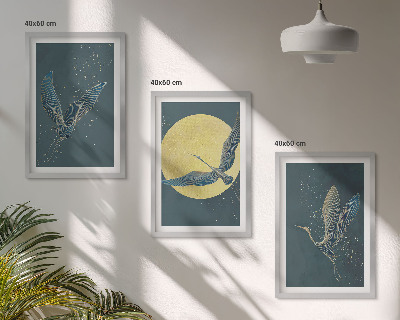 Set of 3 framed wall art pieces Cranes in flight at night