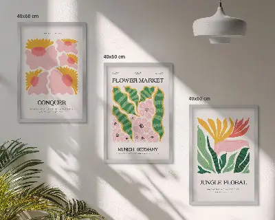 Wall art set modern flowers and leaves posters
