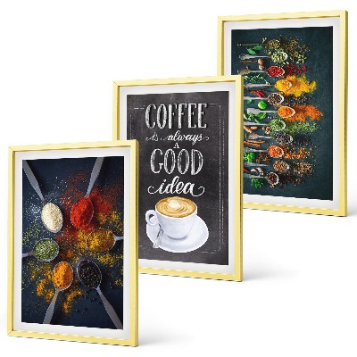 Three-piece wall art piece Spices, coffee, herbs, patterns