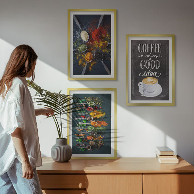 Three-piece wall art piece Spices, coffee, herbs, patterns