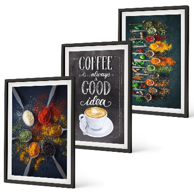 Three-piece wall art piece Spices, coffee, herbs, patterns