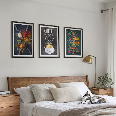 Three-piece wall art piece Spices, coffee, herbs, patterns