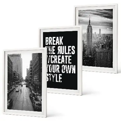 Set of 3 framed wall art pieces City streets black and white inspiration