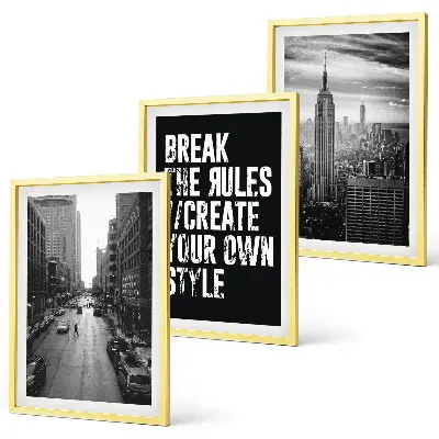Set of 3 framed wall art pieces City streets black and white inspiration