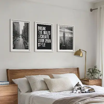 Set of 3 framed wall art pieces City streets black and white inspiration