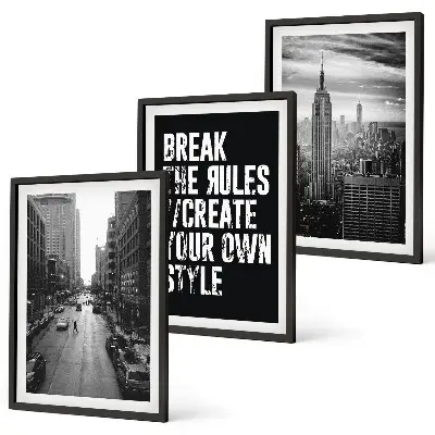 Set of 3 framed wall art pieces City streets black and white inspiration