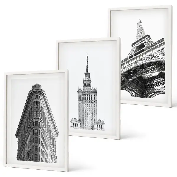 Wall art set Architectural black and white buildings