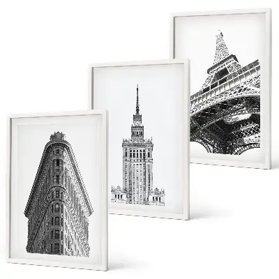 Wall art set Architectural black and white buildings