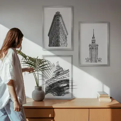 Wall art set Architectural black and white buildings
