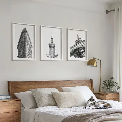 Wall art set Architectural black and white buildings