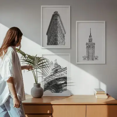 Wall art set Architectural black and white buildings