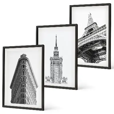 Wall art set Architectural black and white buildings