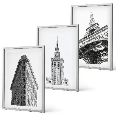 Wall art set Architectural black and white buildings