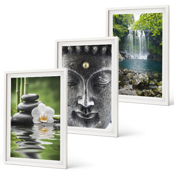 Three-piece wall art piece Harmony stones water Buddha