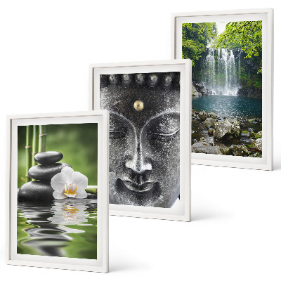 Three-piece wall art piece Harmony stones water Buddha