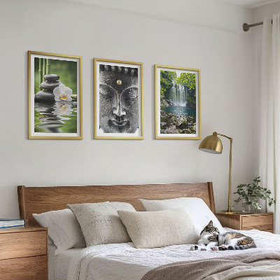 Three-piece wall art piece Harmony stones water Buddha