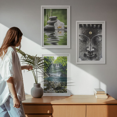 Three-piece wall art piece Harmony stones water Buddha