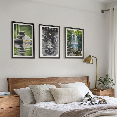Three-piece wall art piece Harmony stones water Buddha