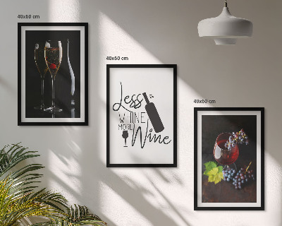 Set of 3 framed wall art pieces Glasses of wine with grapes and inscription