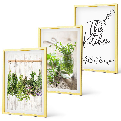 Three-piece wall art piece Dried herbs kitchen theme