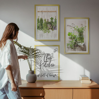Three-piece wall art piece Dried herbs kitchen theme