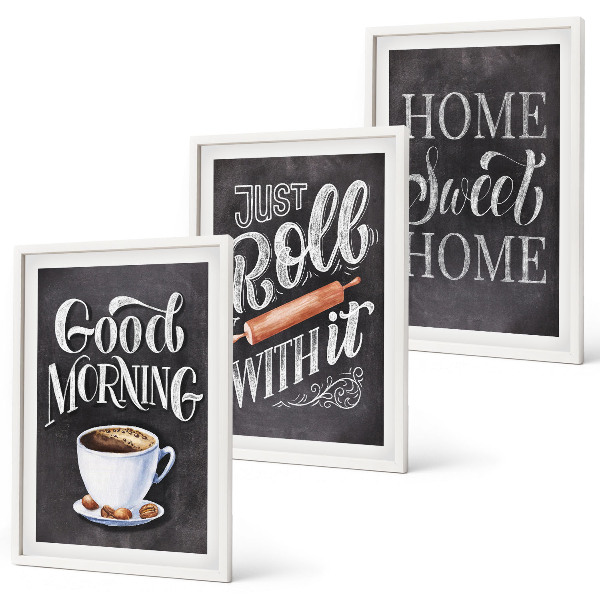 Set of 3 framed wall art pieces Home kitchen motifs inscriptions