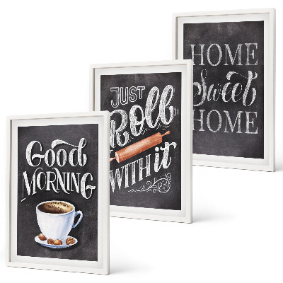 Set of 3 framed wall art pieces Home kitchen motifs inscriptions