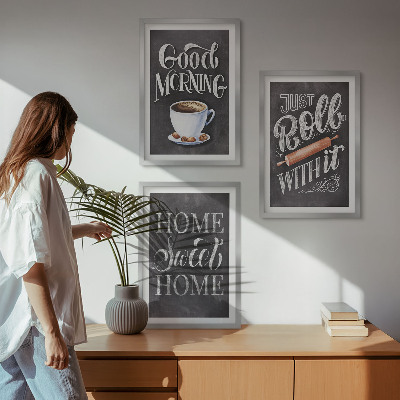 Set of 3 framed wall art pieces Home kitchen motifs inscriptions
