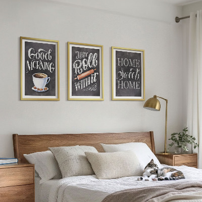 Set of 3 framed wall art pieces Home kitchen motifs inscriptions