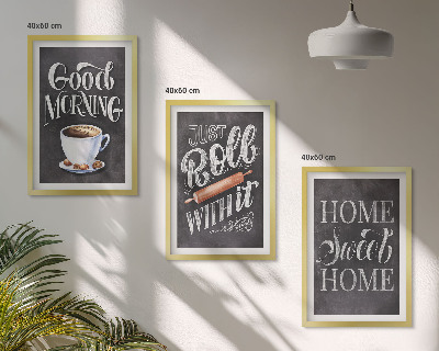 Set of 3 framed wall art pieces Home kitchen motifs inscriptions