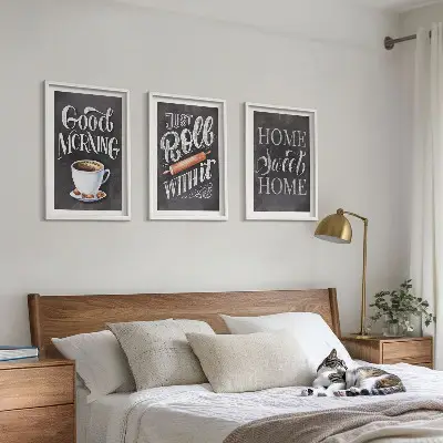 Set of 3 framed wall art pieces with home kitchen motifs and inscriptions