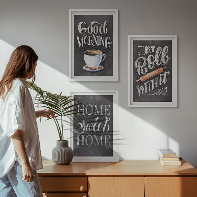 Set of 3 framed wall art pieces Home kitchen motifs inscriptions