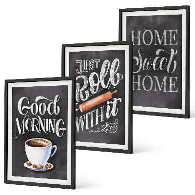 Set of 3 framed wall art pieces Home kitchen motifs inscriptions