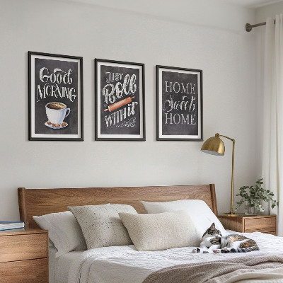 Set of 3 framed wall art pieces Home kitchen motifs inscriptions