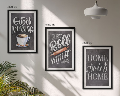 Set of 3 framed wall art pieces Home kitchen motifs inscriptions