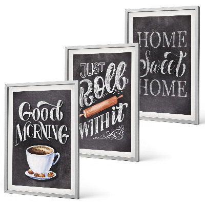 Set of 3 framed wall art pieces Home kitchen motifs inscriptions