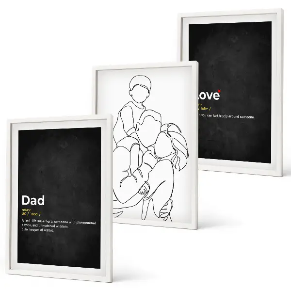Three-piece wall art set family line art depicting fatherhood